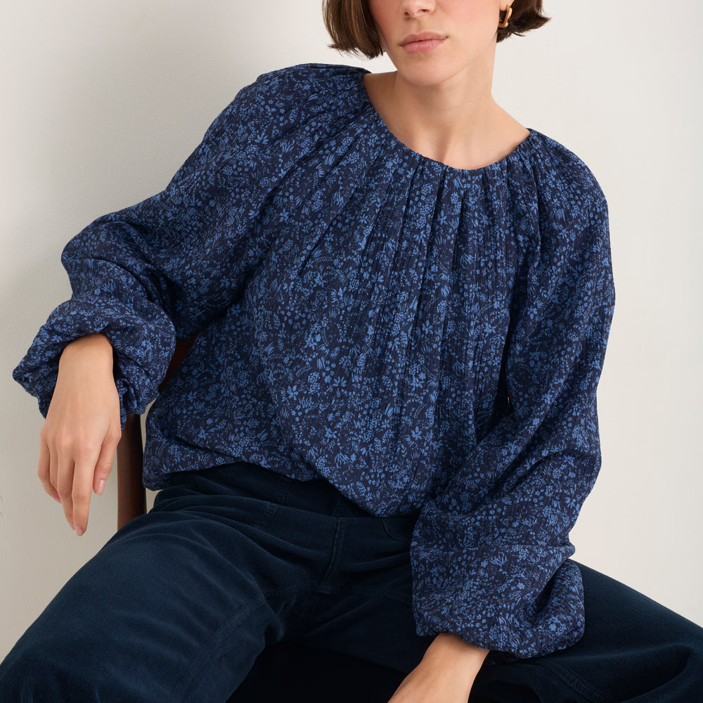 Connie Silk Blend Top - Midnight Mono Floral