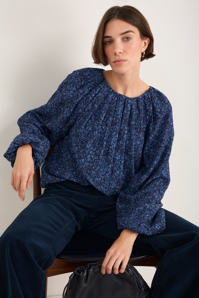 Connie Silk Blend Top - Midnight Mono Floral