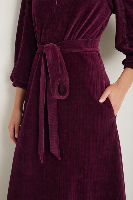Pia Cord Velour Dress - Deep Fig