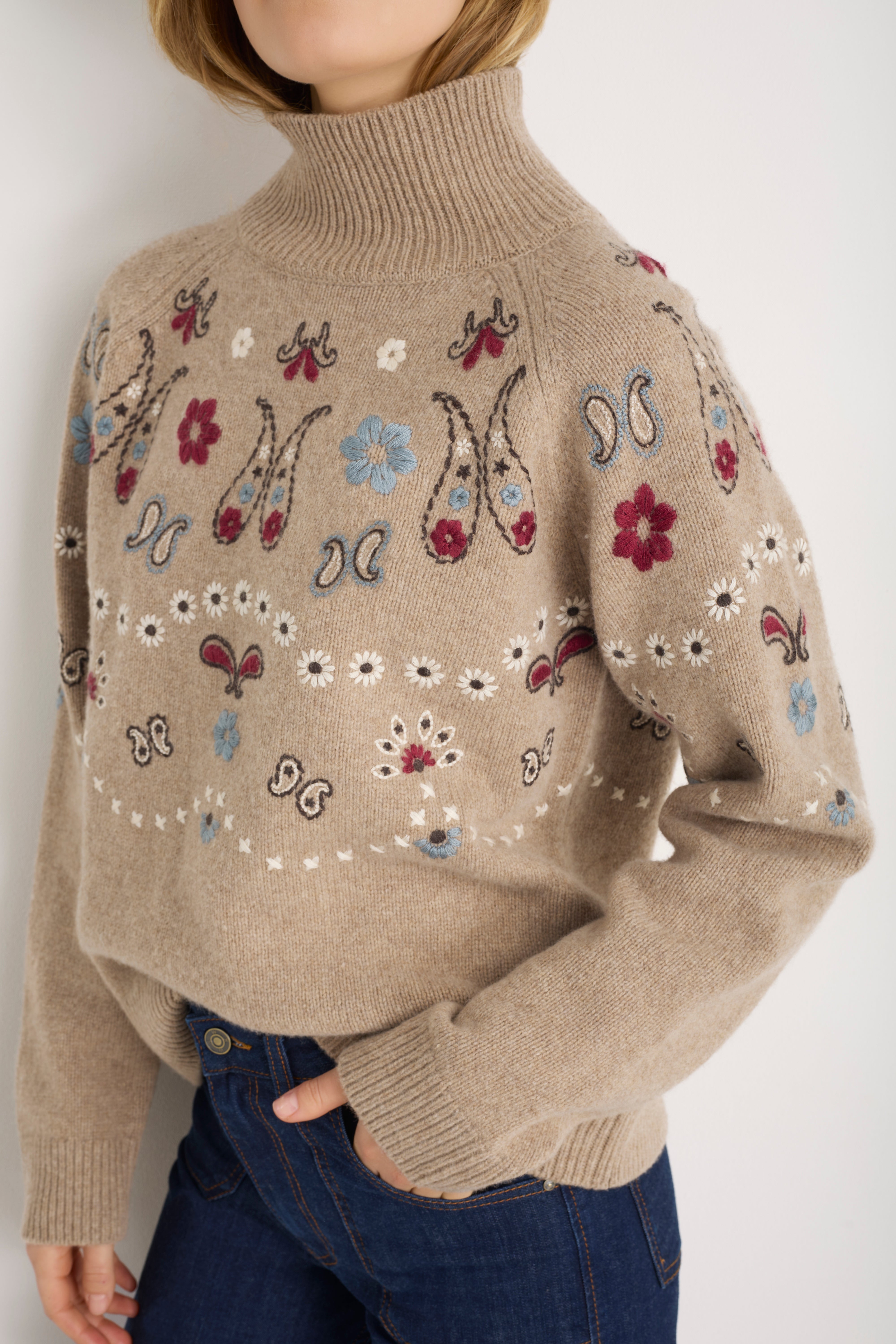DB X Wyse Bandana Embroidered Jumper - Oat Melange