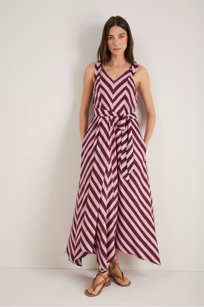 DB X Wyse Hanky Hem Dress - Plum Stripe