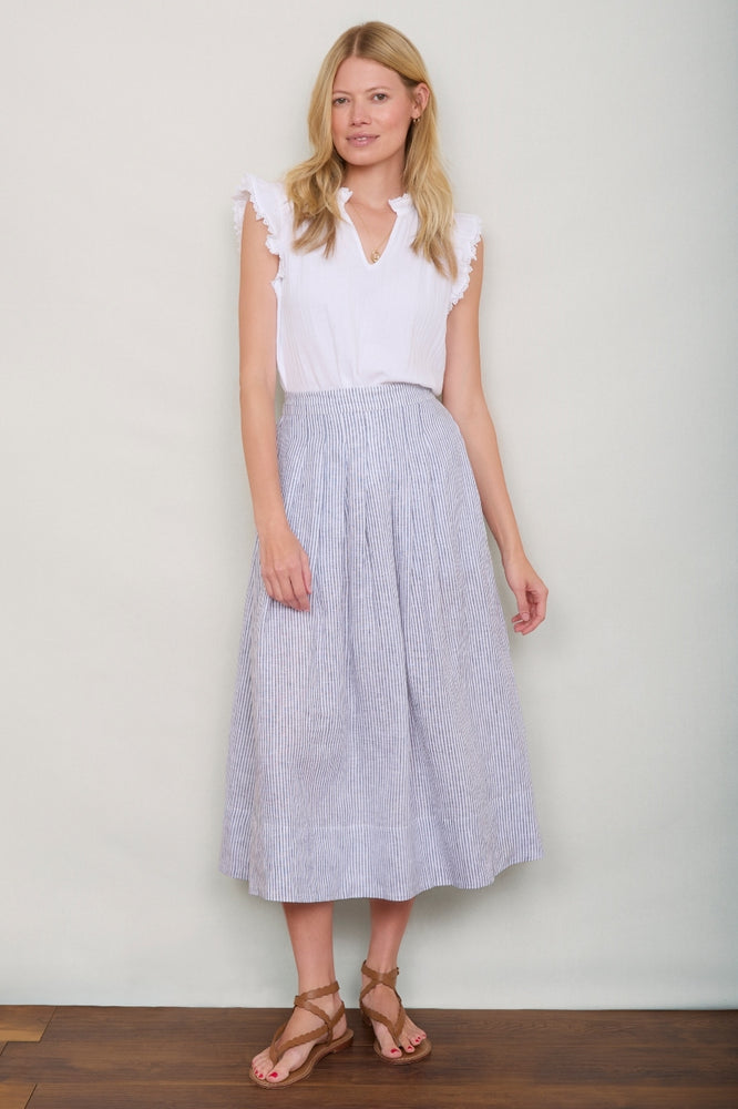 DB X Wyse Linen Skirt - Ivory/Blue Stripe