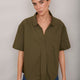 Front view of khaki cotton shirt.