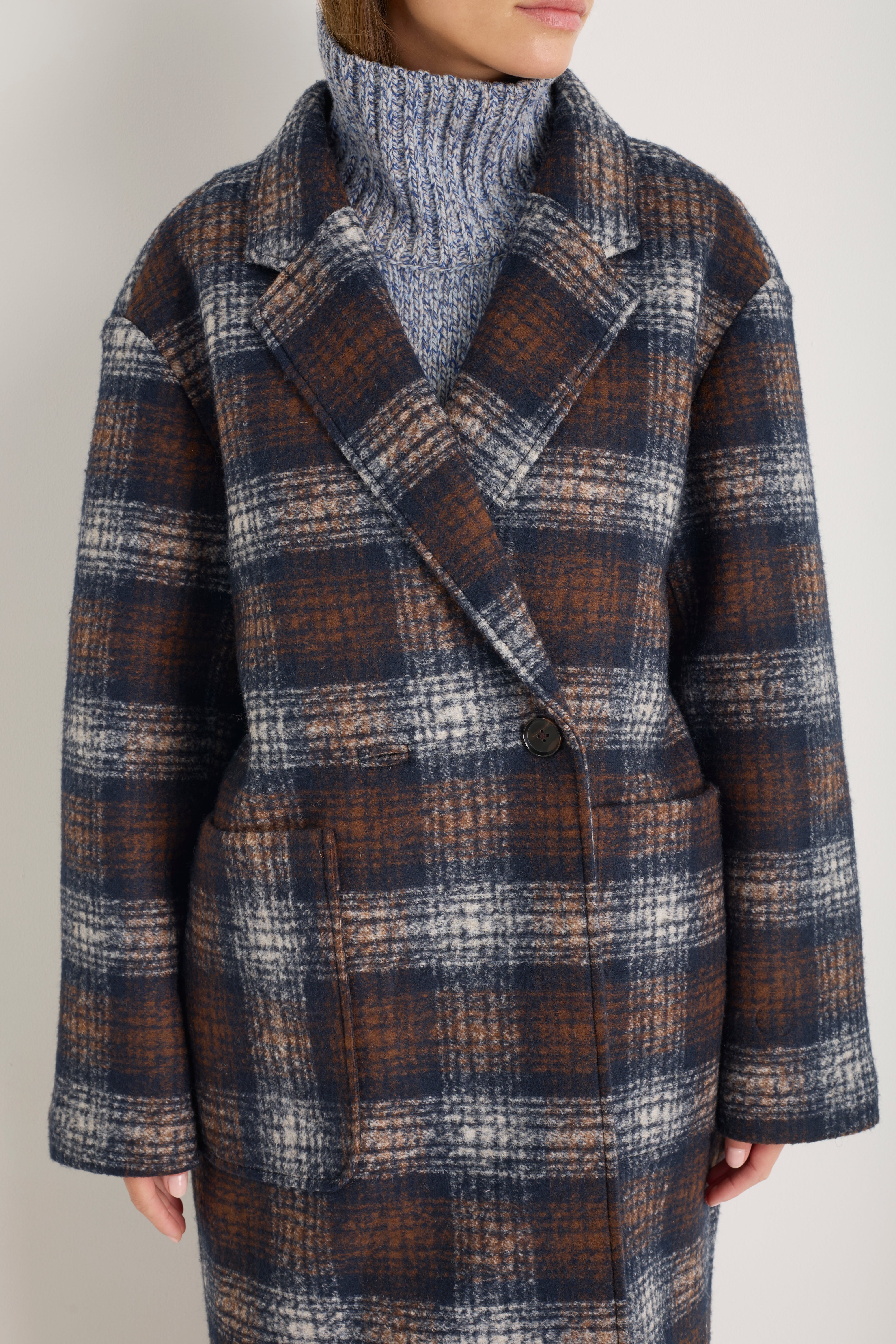 DB x Wyse Cocoon Coat - Brown/Blue Check