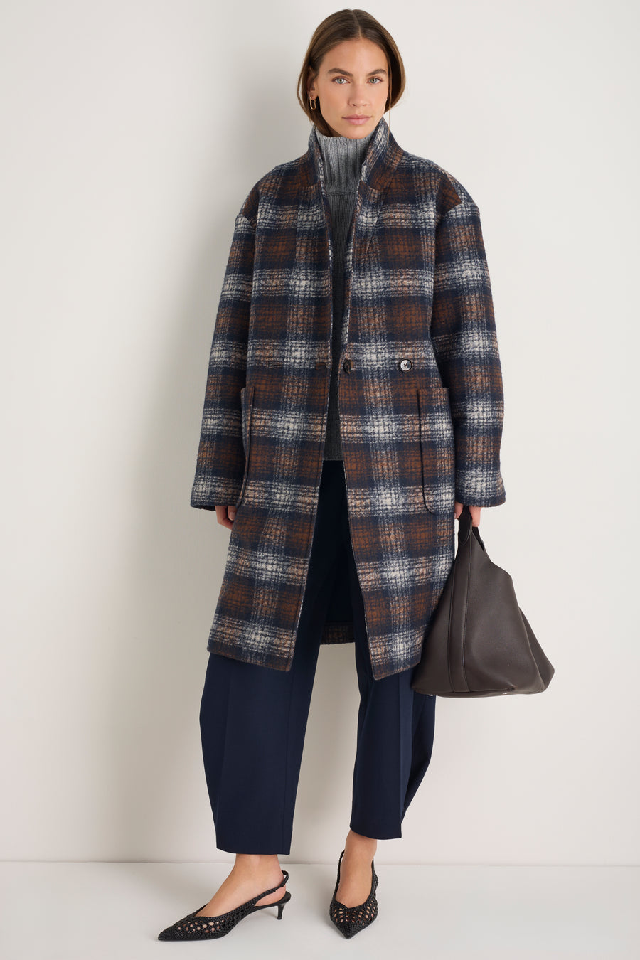 DB x Wyse Cocoon Coat - Brown/Blue Check