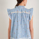 Daisy Frill Top - Blue Stripe Embroidered