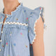 Daisy Frill Top - Blue Stripe Embroidered