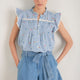 Daisy Frill Top - Blue Stripe Embroidered