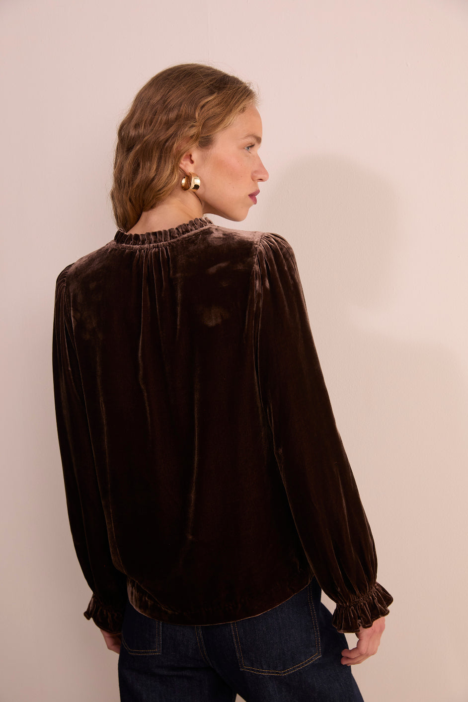 Daphne Silk Velvet Blouse - Chocolate