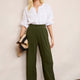 Delphine Cropped Pull On Trouser - Moss Green
