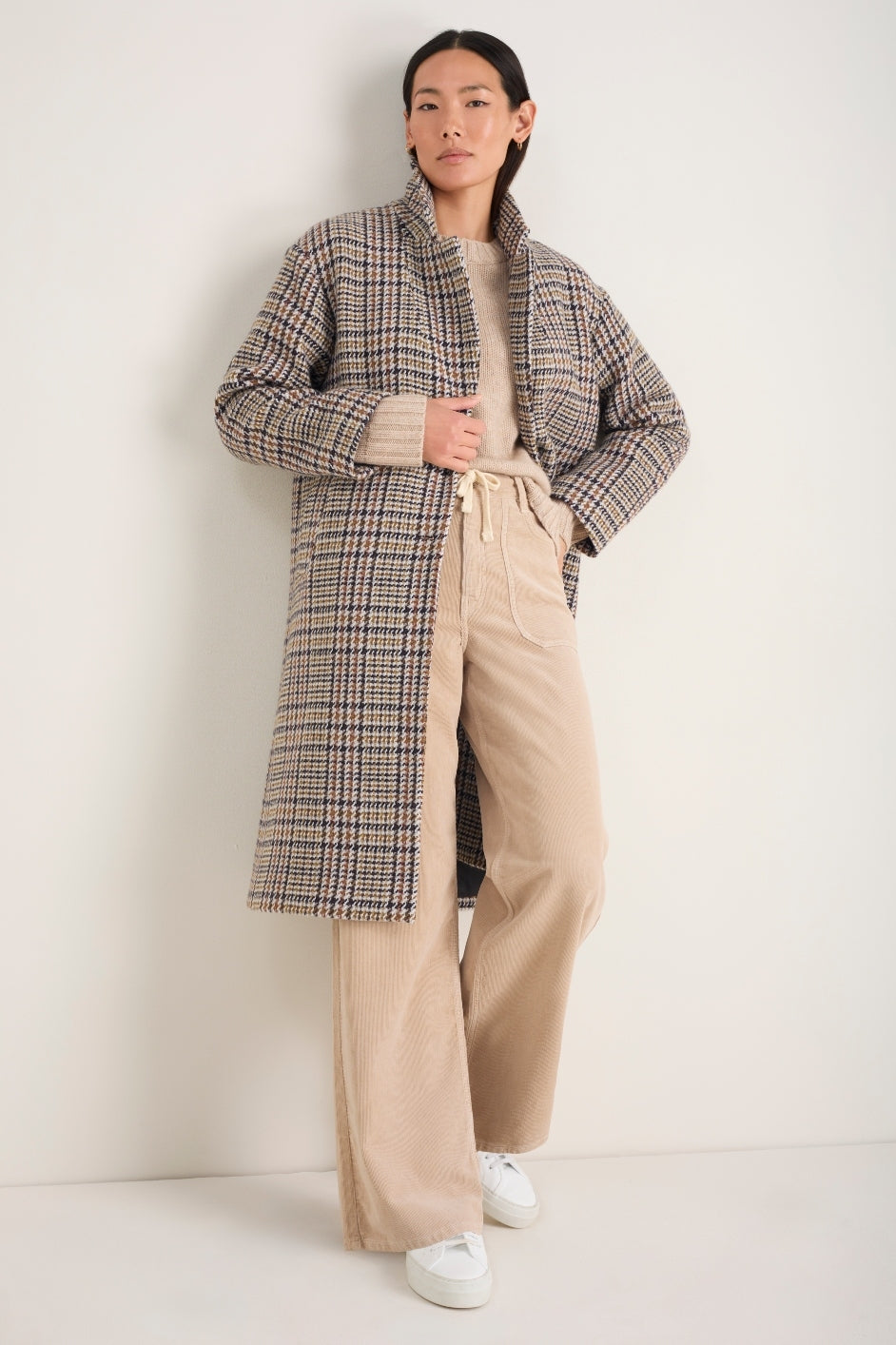 Dylan Wool Blend Coat - Sand/Brown Check