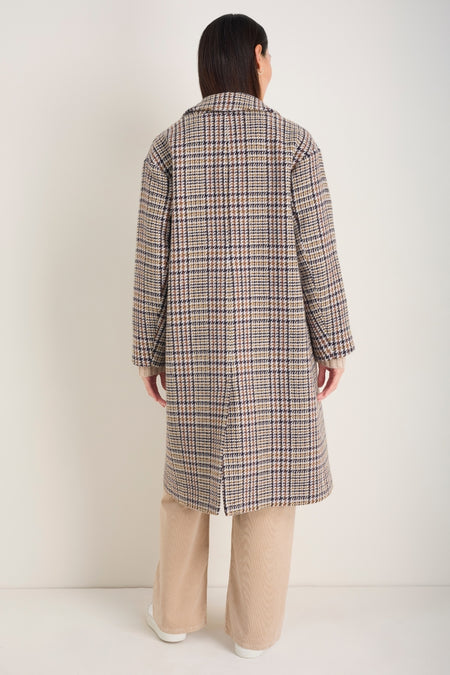 Dylan Wool Blend Coat - Sand/Brown Check