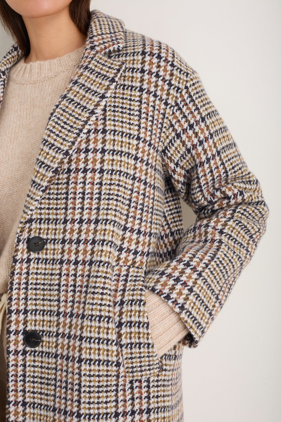 Dylan Wool Blend Coat - Sand/Brown Check
