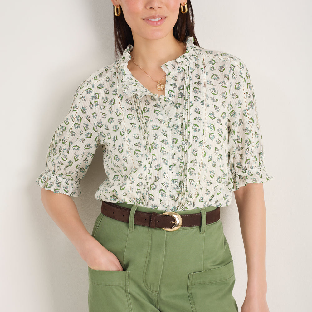 Elara Blouse - Ivory Stamp Floral