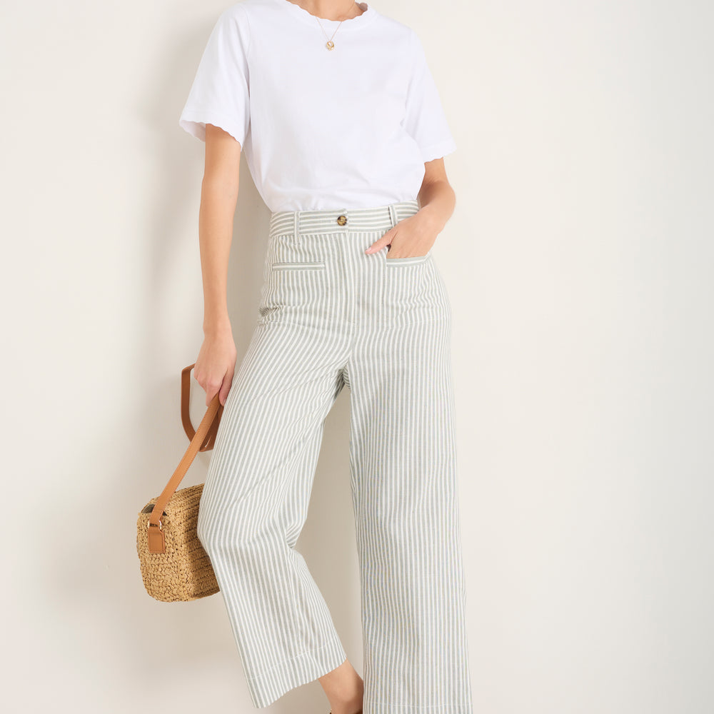 Eliana Trouser - Sage Green/Ivory Stripe