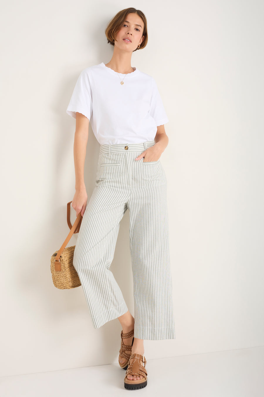 Eliana Trouser - Sage Green/Ivory Stripe