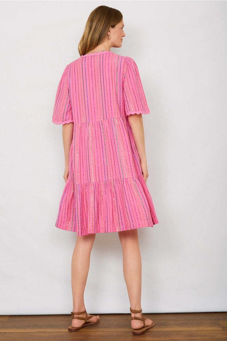 Elise Stripe Shimmer Dress - Sorbet Pink Multi Stripe
