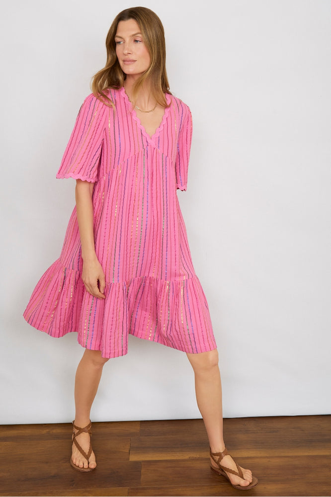 Elise Stripe Shimmer Dress - Sorbet Pink Multi Stripe