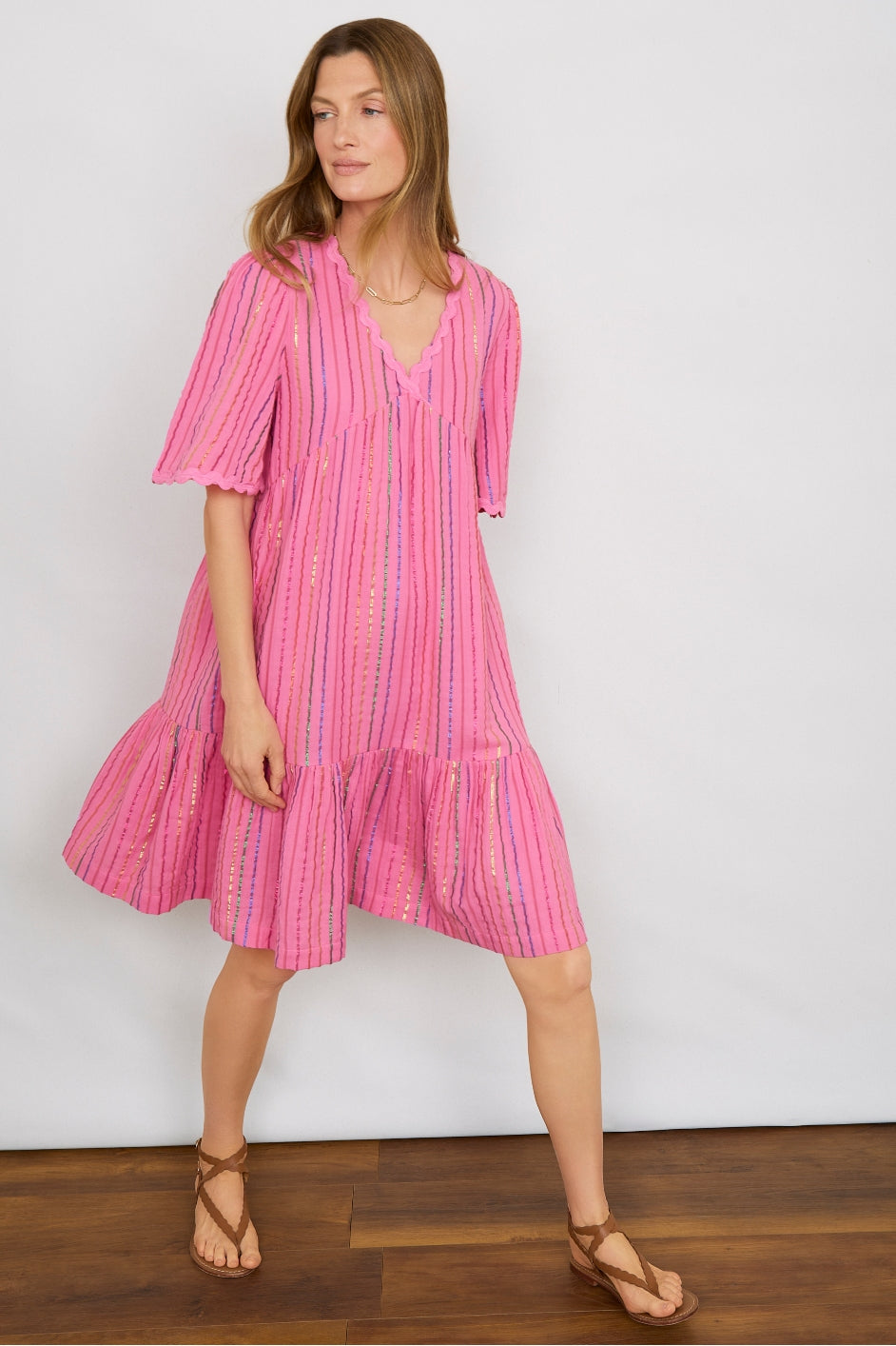 Elise Stripe Shimmer Dress - Sorbet Pink Multi Stripe