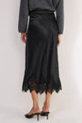 Ella Silk Lace Trim Skirt - Black