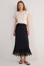 Ella Silk Lace Trim Skirt - Black
