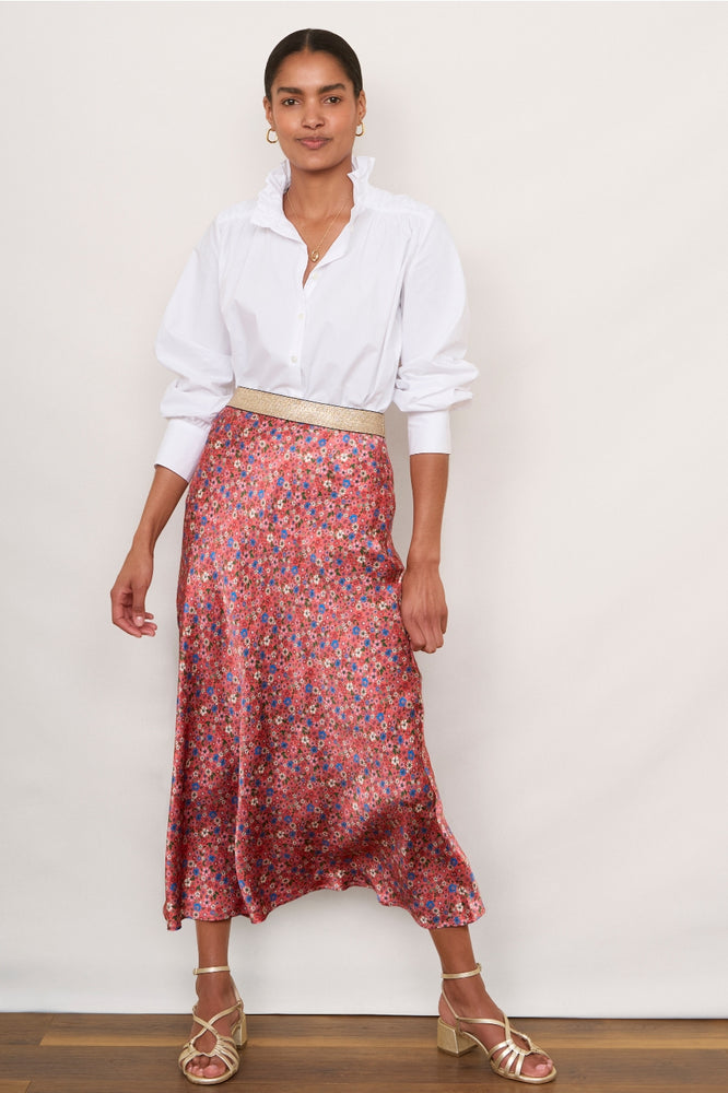 Ella Silk Skirt - Pink Floral