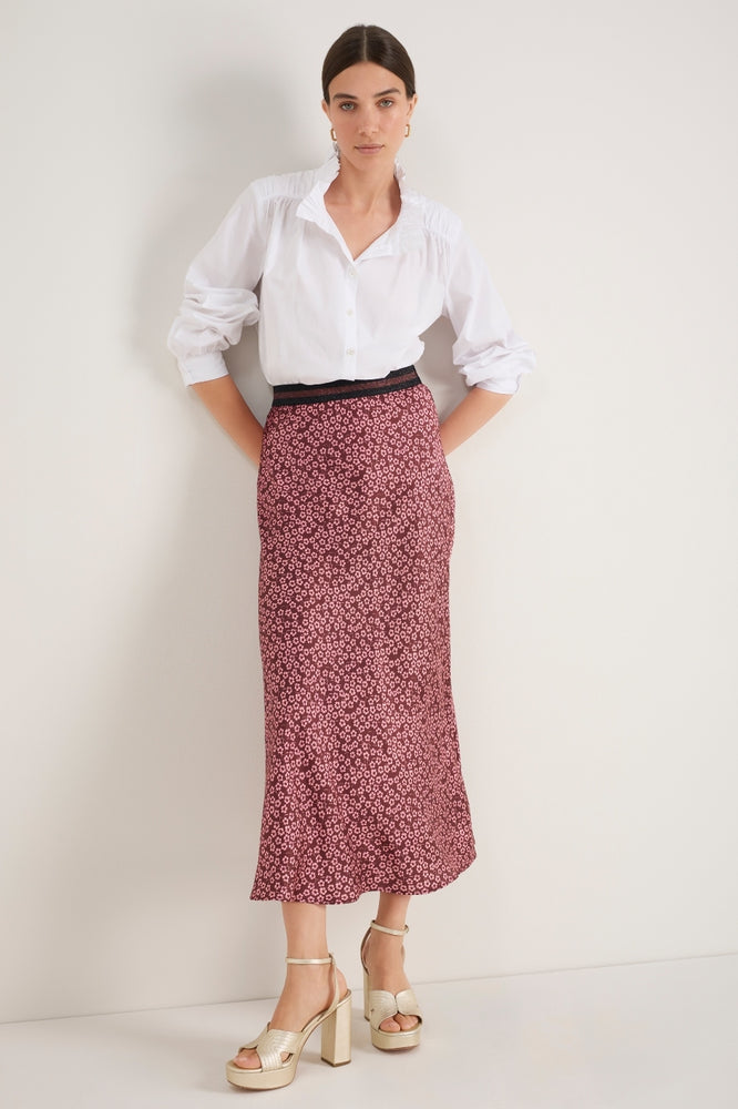Ella Silk Skirt - Merlot/Dusty Rose Flower Head