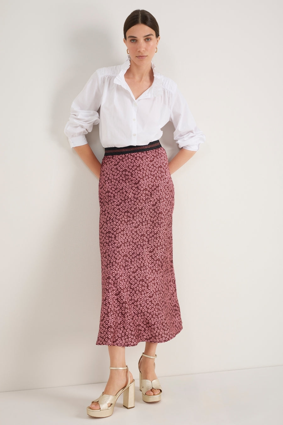 Ella Silk Skirt - Merlot/Dusty Rose Flower Head