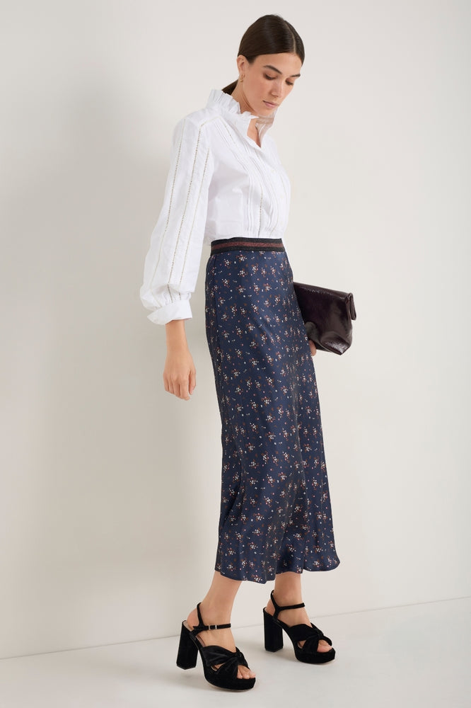 Ella Silk Skirt - Midnight Sprig Floral