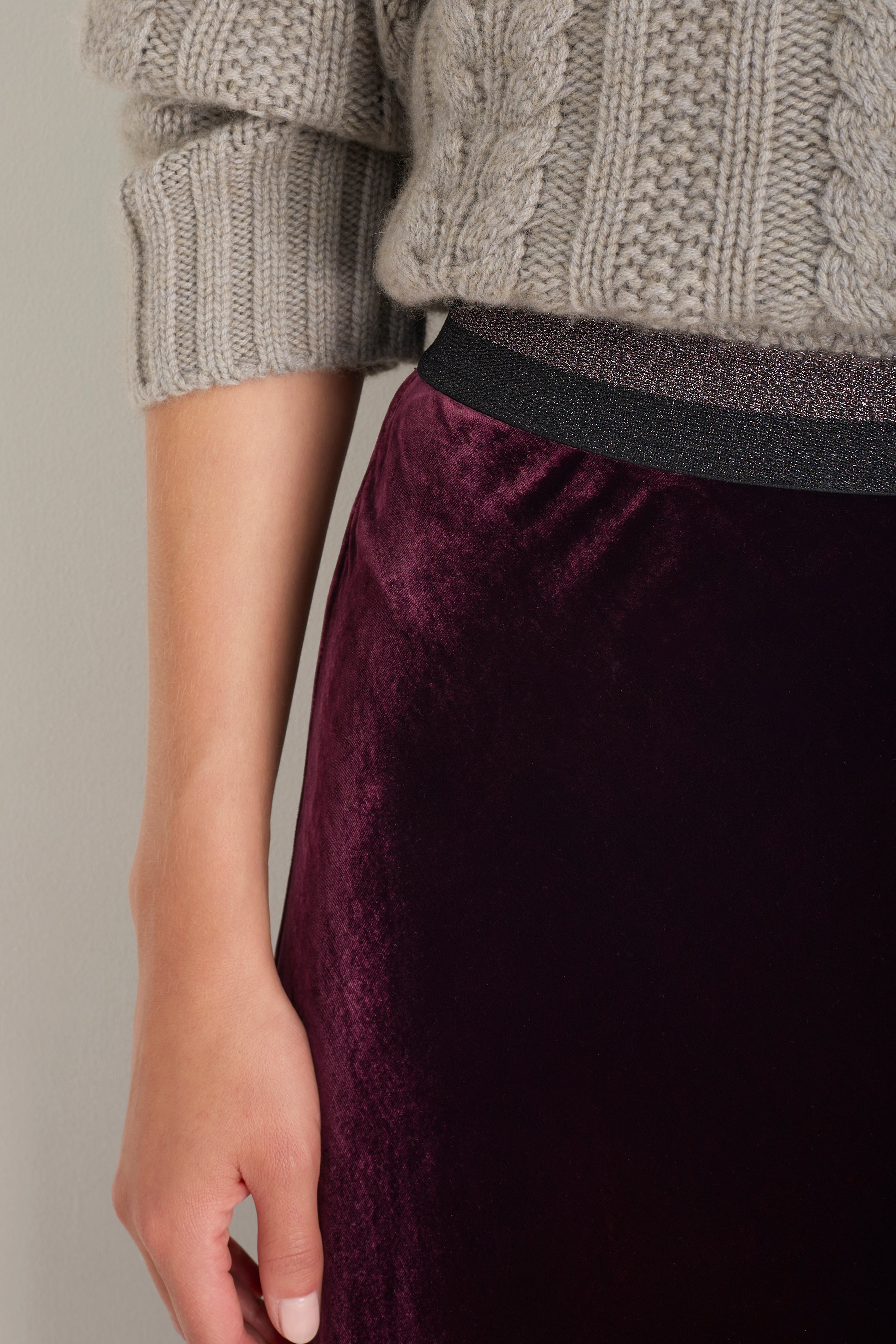 Ella Silk Velvet Skirt - Deep Fig