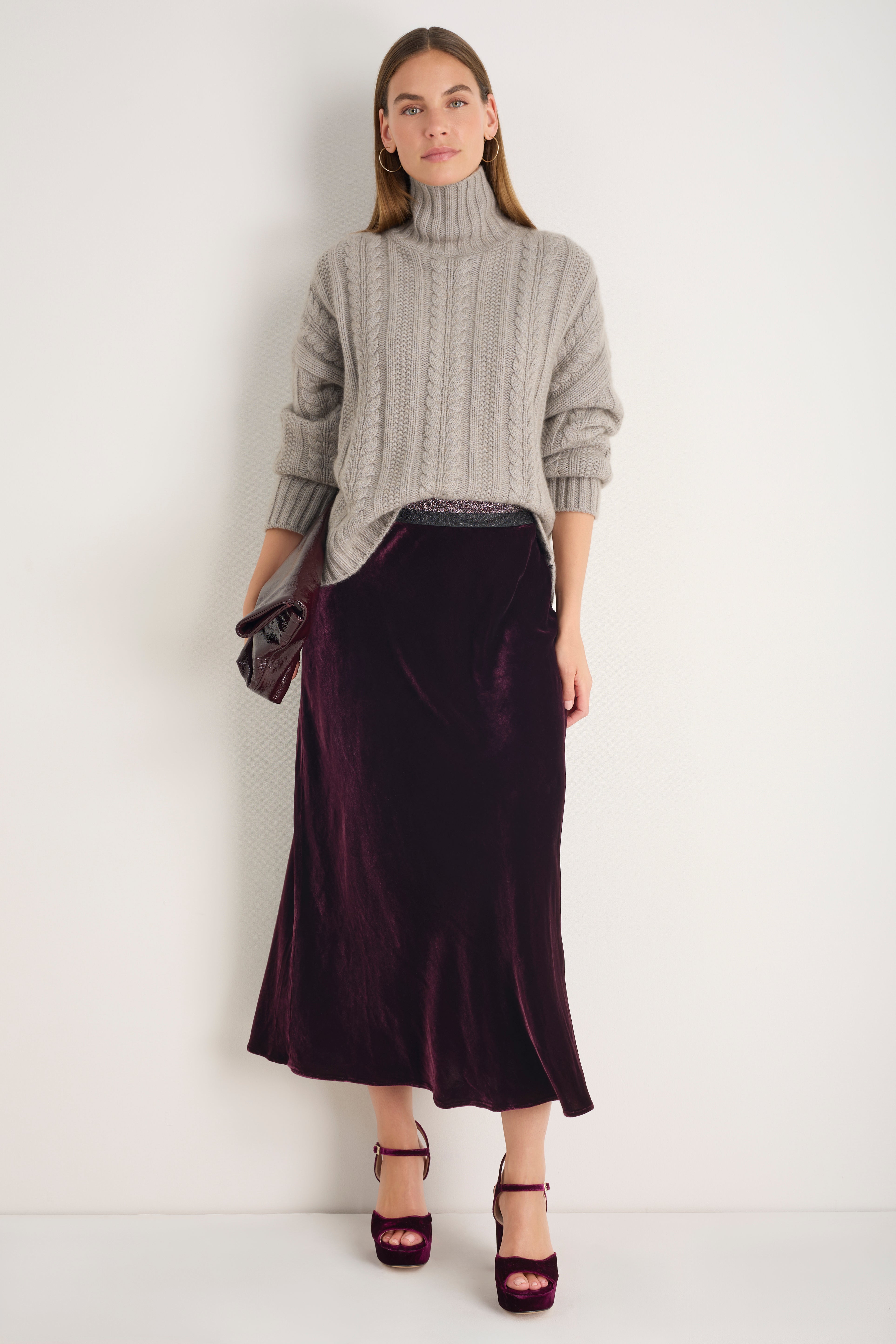 Ella Silk Velvet Skirt - Deep Fig