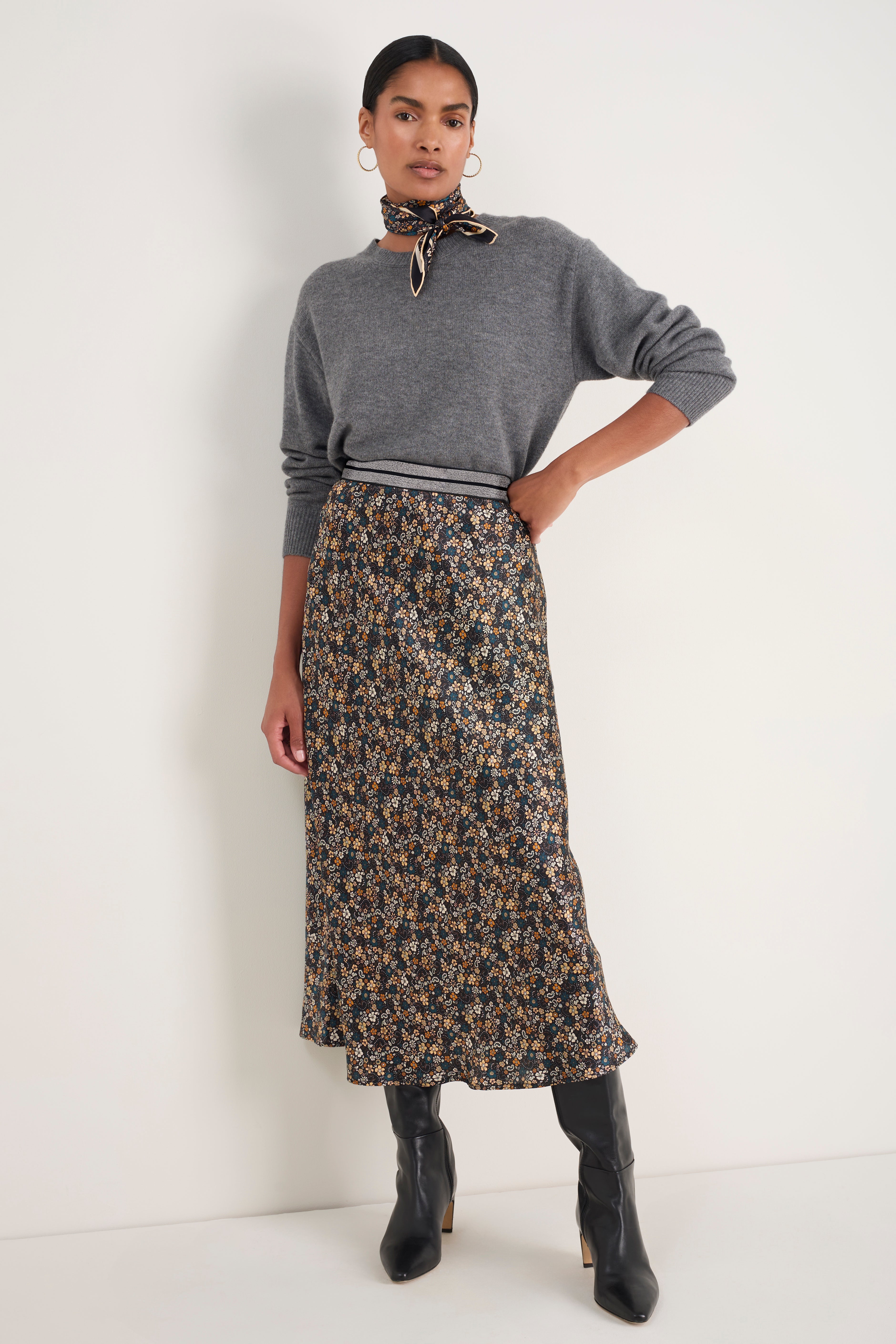 Ella Silk Skirt - Retro Floral Scarf