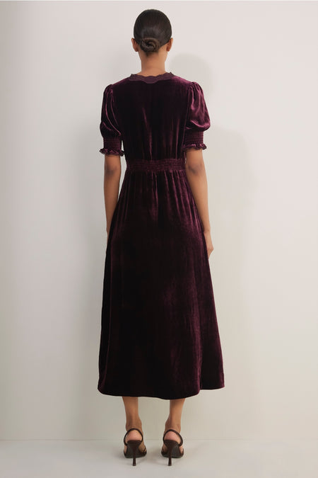 Elodie Silk Velvet Dress - Plum