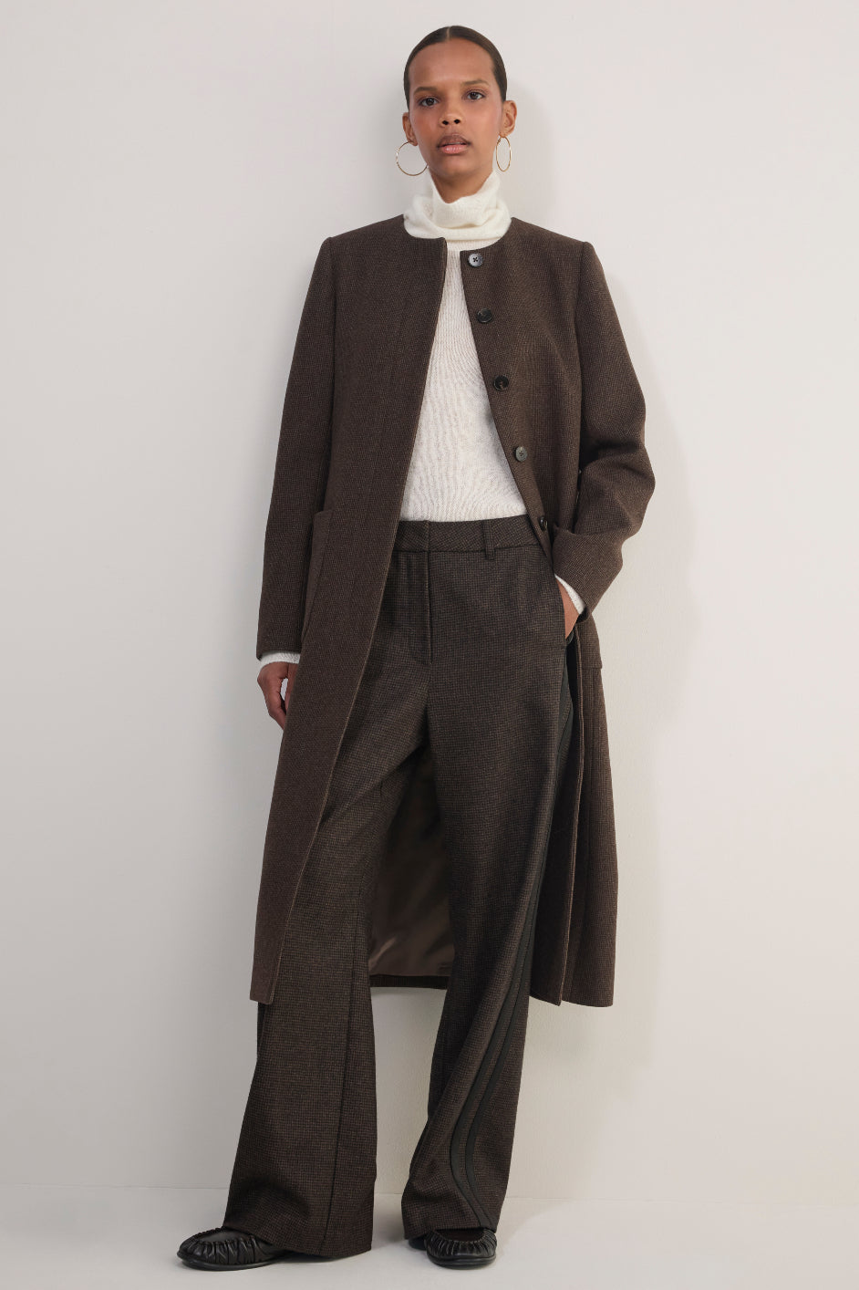 Erica Davies x WYSE Embroidered Coat - Brown Check