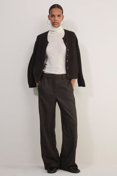 Erica Davies x WYSE Wool Trouser - Brown Check Side Stripe