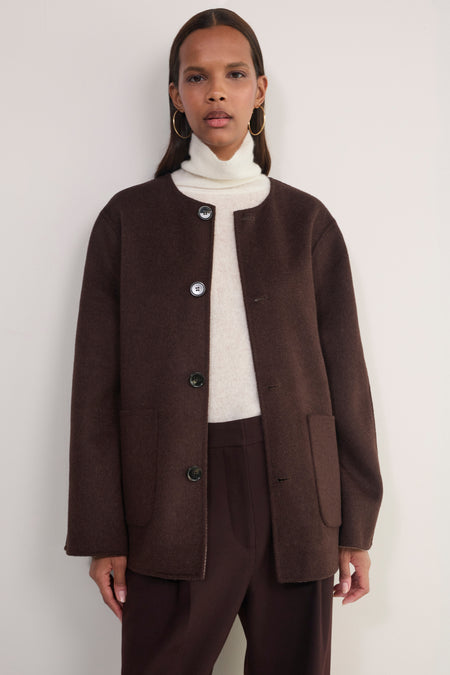 Evie Reversible Scarf Coat - Chocolate Check