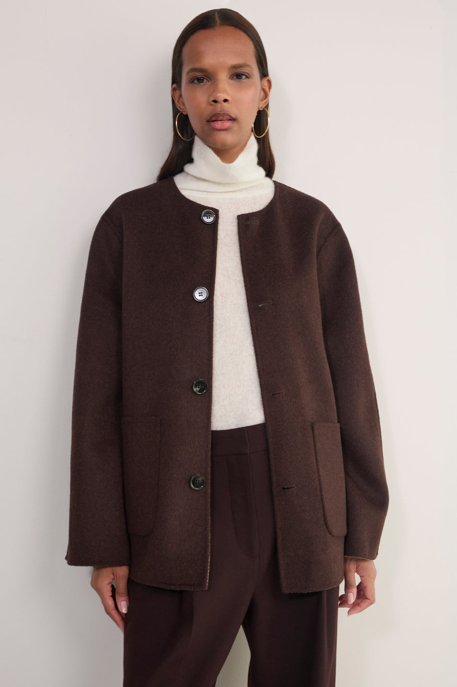 Evie Reversible Scarf Coat - Chocolate Check