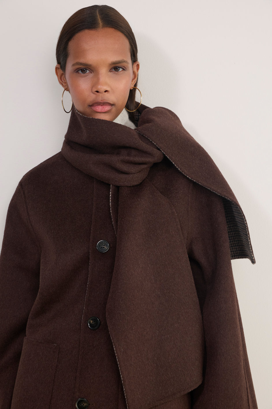 Evie Reversible Scarf Coat - Chocolate Check