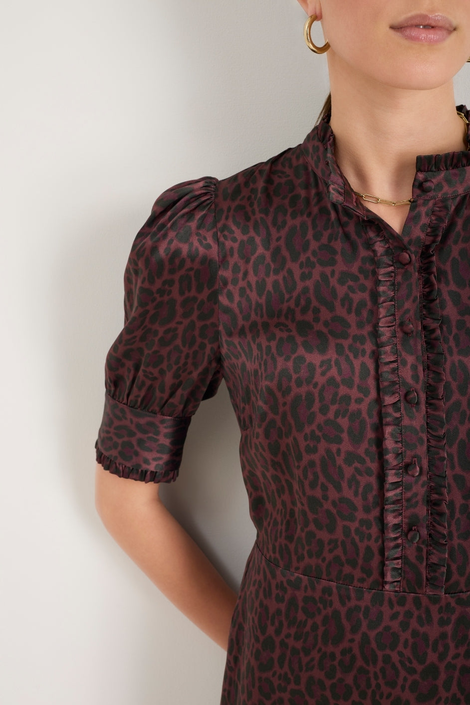 Fabienne Silk Dress - Deep Fig Leopard