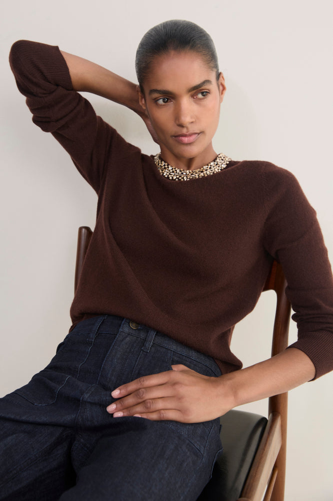 Felicity Embellished Neck Jumper - Chocolate