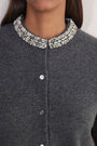 Felicity Embellished Neck Cardigan - Charcoal Grey