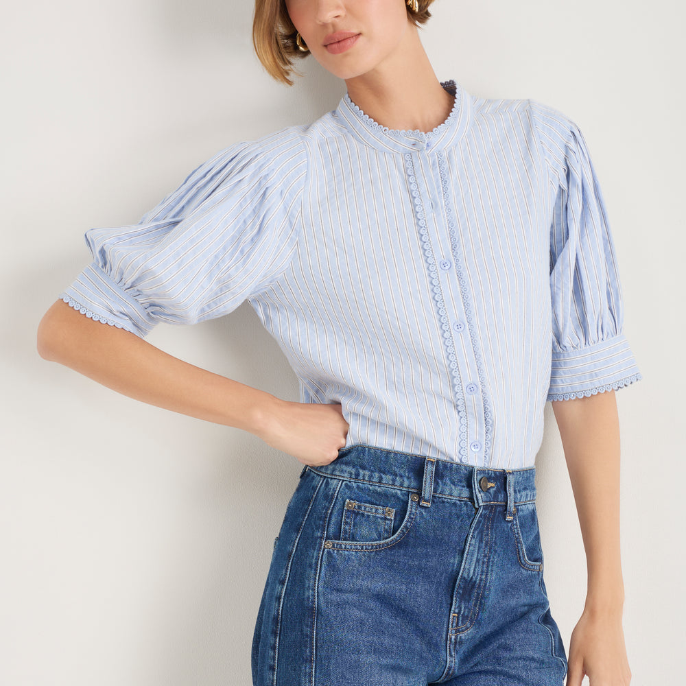 Fiona Blouse - Powder Blue Stripe