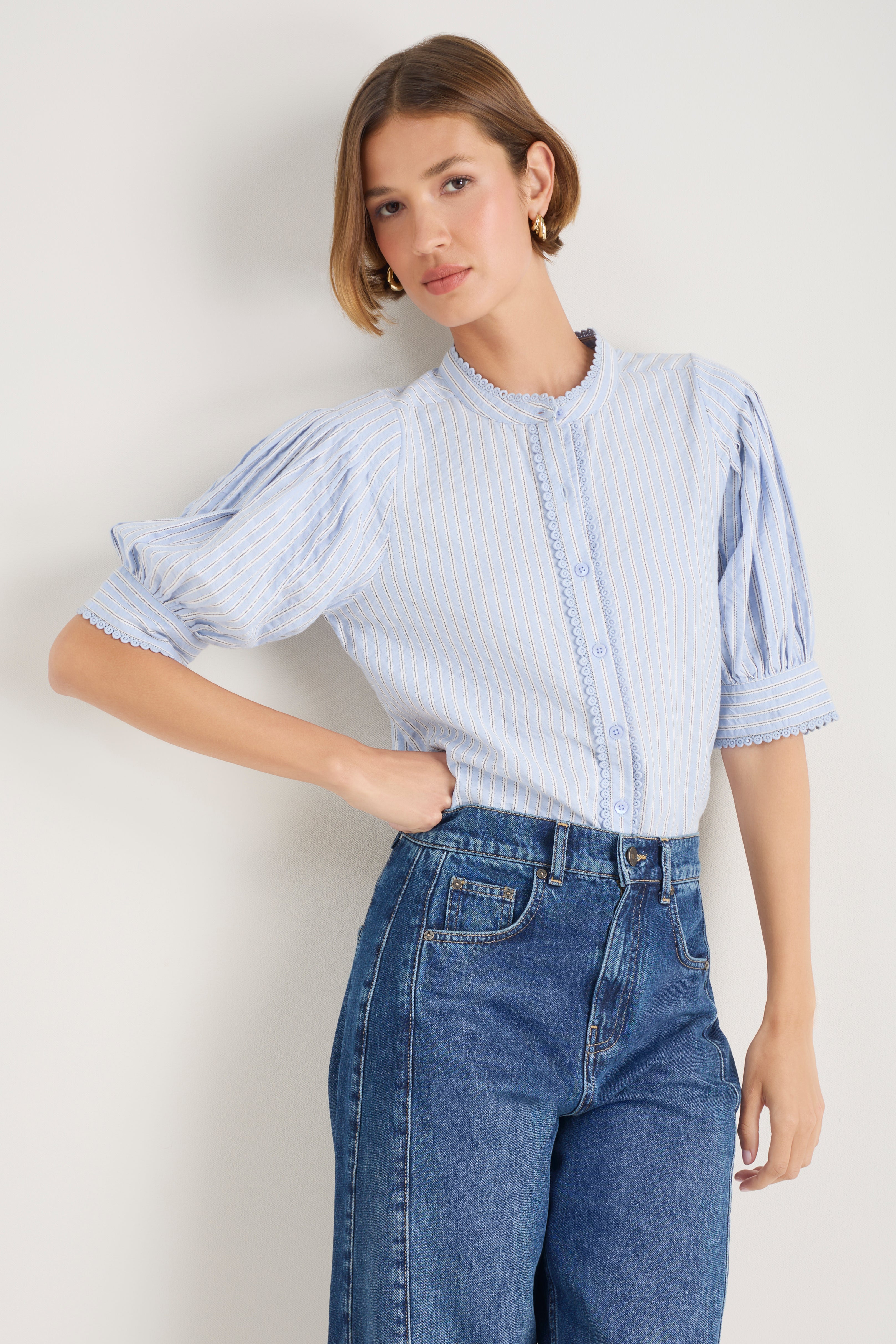 Fiona Blouse - Powder Blue Stripe