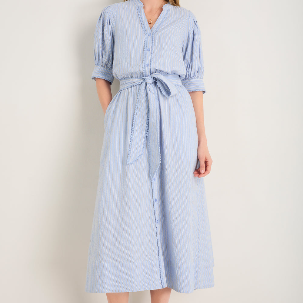 Fiona Shirt Dress - Powder Blue Stripe