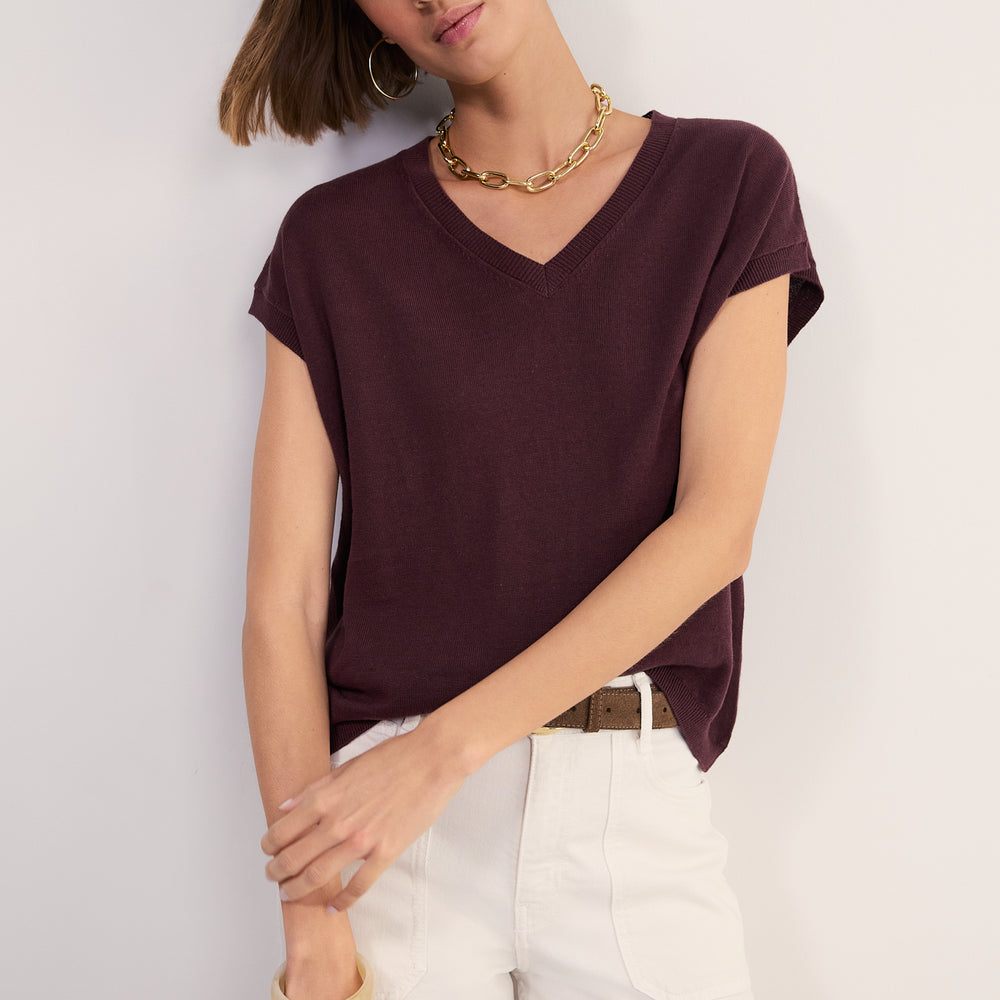 Fleur Linen Cotton V-Neck Tank - Raisin
