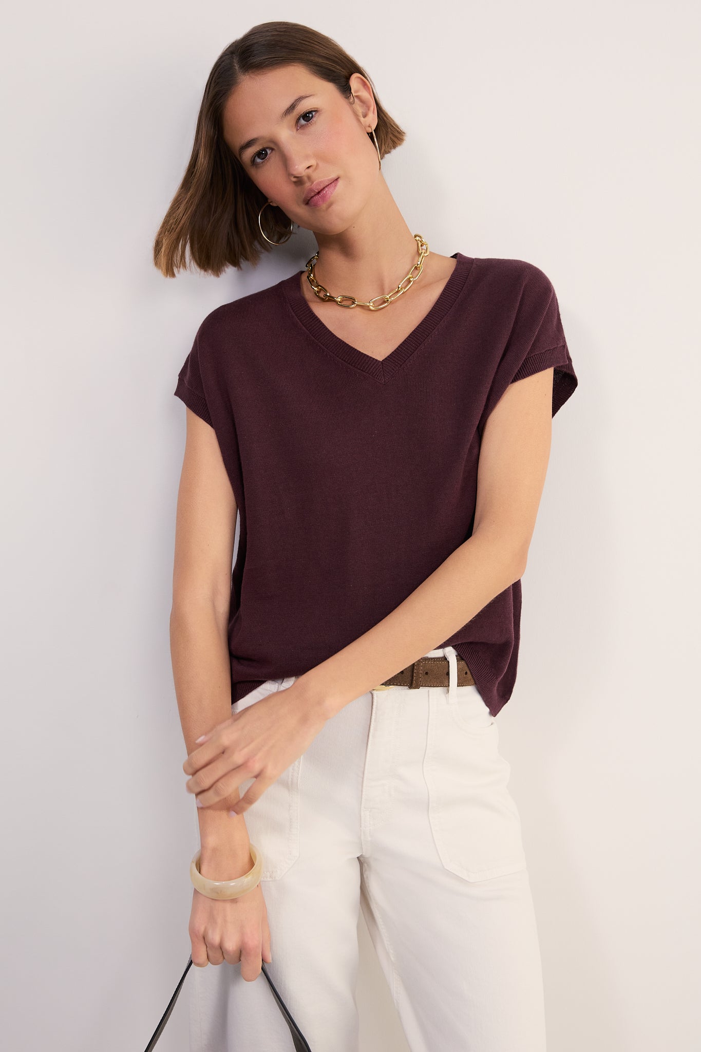 Fleur Linen Cotton V-Neck Tank - Raisin