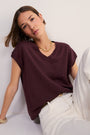 Fleur Linen Cotton V-Neck Tank - Raisin