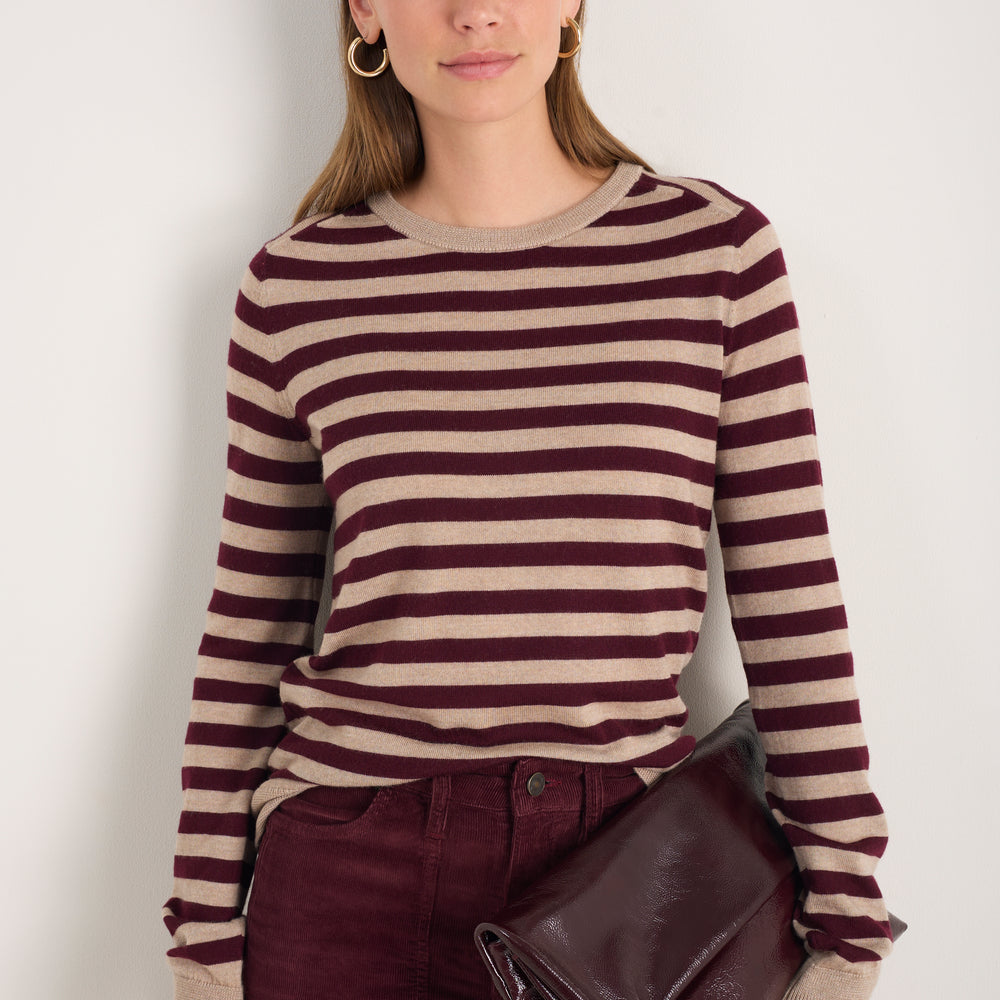Fleur Merino Jumper - Oat/Deep Fig Stripe