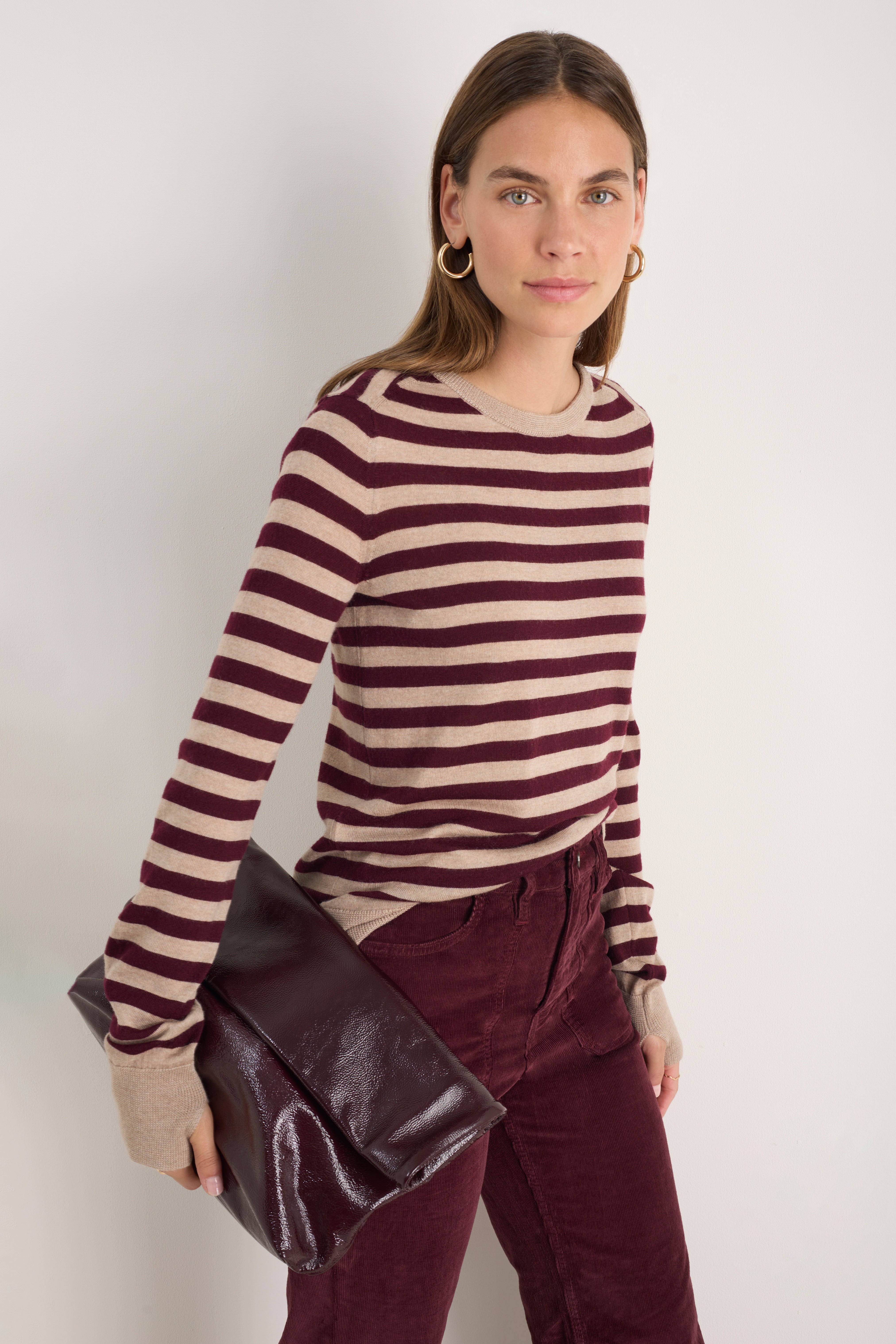 Fleur Merino Jumper - Oat/Deep Fig Stripe
