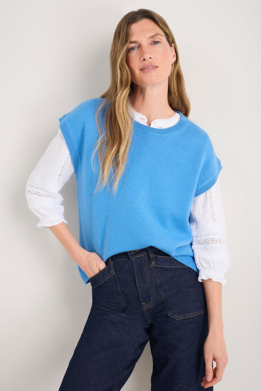 Fleur Merino Tank - Coastal Blue